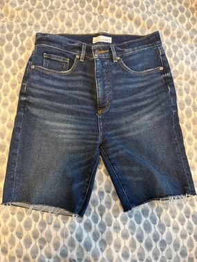 LOFT Dark Blue Denim Bermuda Shorts with Raw Hem